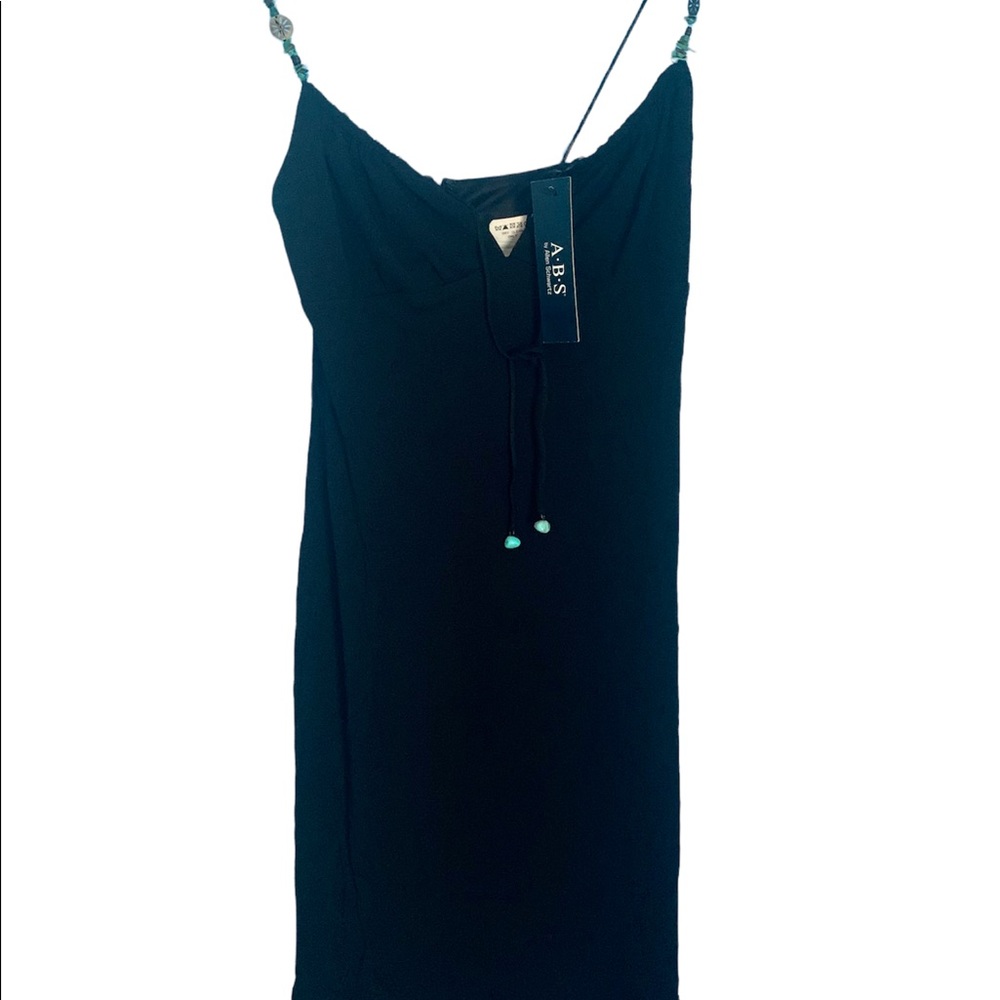 Y2K A.B.S Black Slip Dress Babydoll Turquoise Stone Straps NWT size S